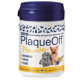 Image shows a small pot of ProDen PlaqueOff powder